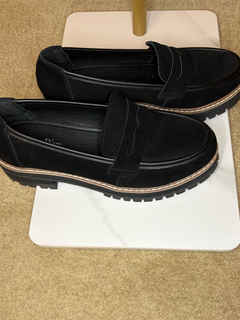 Aqua Diva Lola Black Suede Platform Penny Loafers